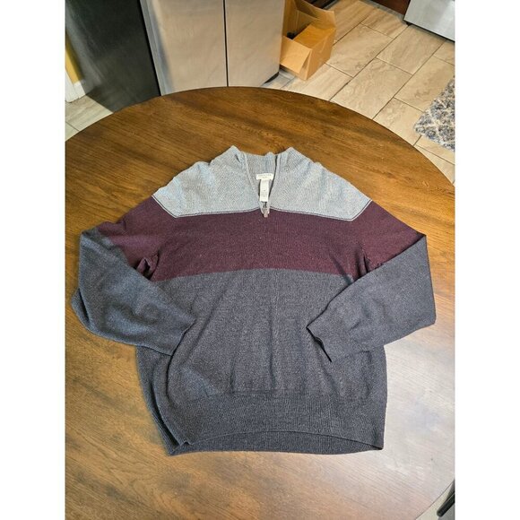 Dockers Mens Colorblock Acrylic Half-Zip Sweater L/G Gray/Burgundy - Picture 4 of 10
